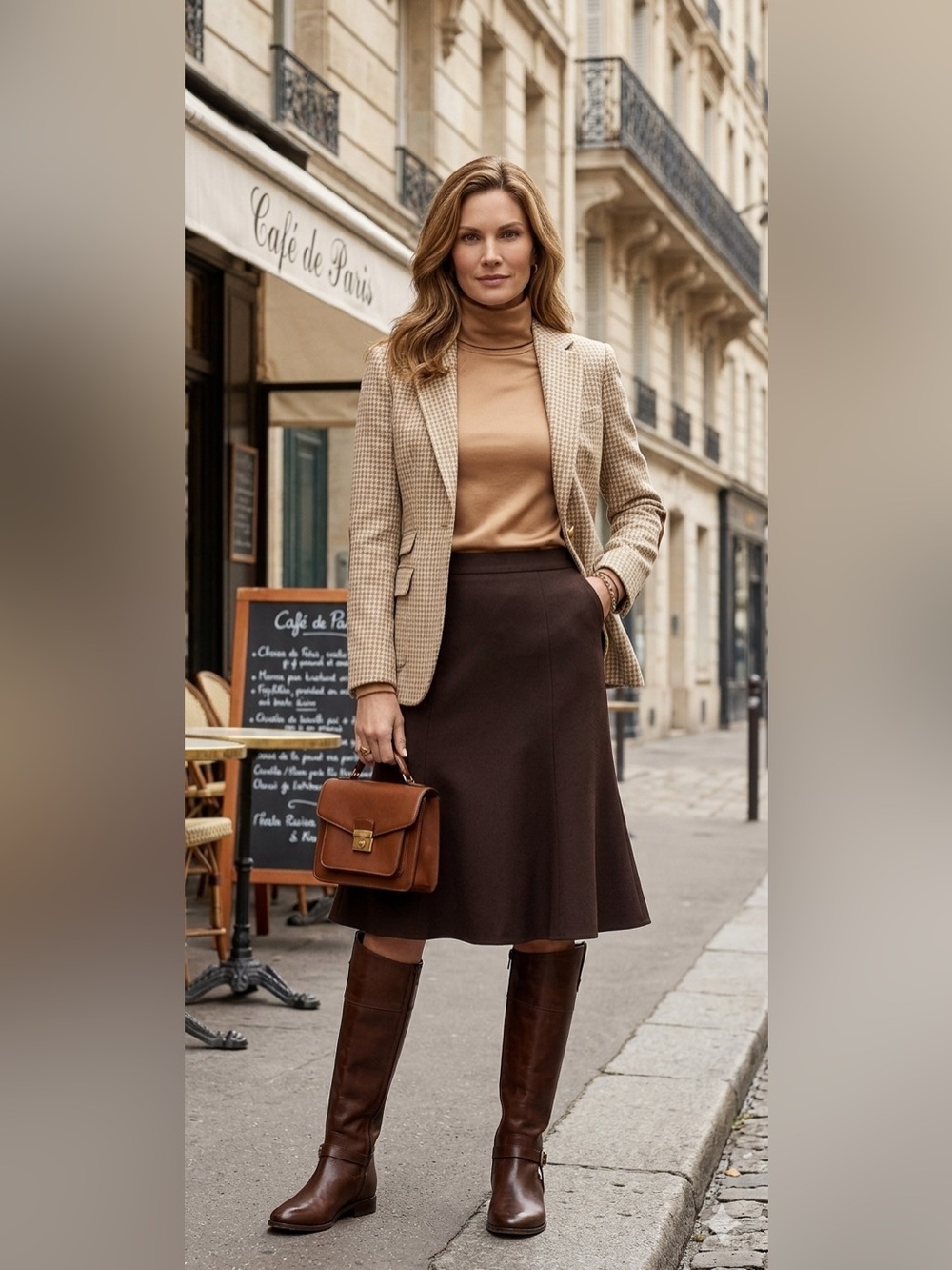 St. John Collection Chocolate Brown A-Line Wool- Blend Skirt